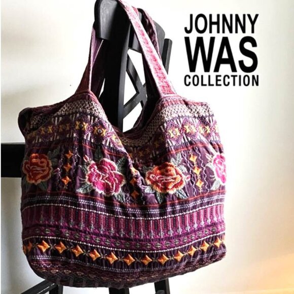 Johnny Was Embroidered Velvet Floral Tote Bag EUC - Picture 1 of 11